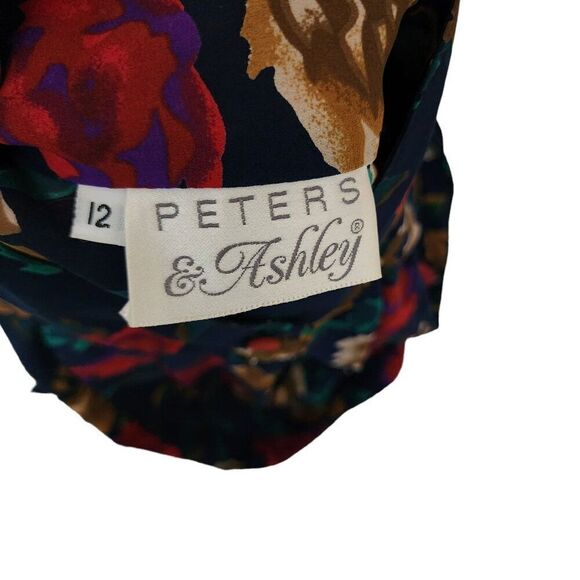 Vintage 80s High Neck Long Sleeve Pleated Floral Blouse Womens Size 12 Blue Mult - Picture 7 of 9